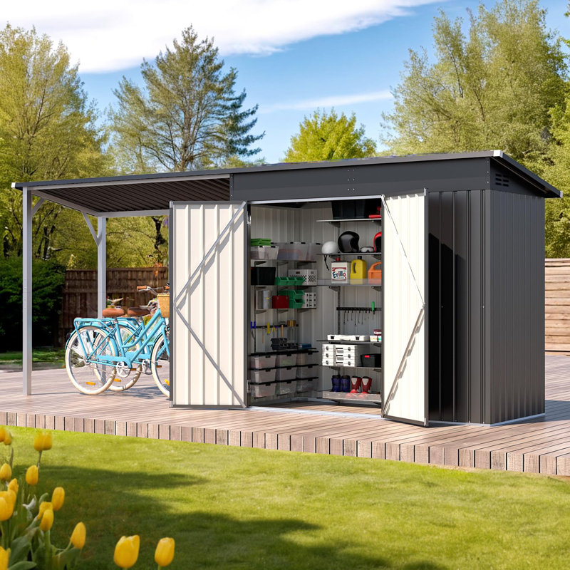 AECOJOY 4' Sheds &amp; Outdoor Storage With Attached Hardtop Metal Pergola ...
